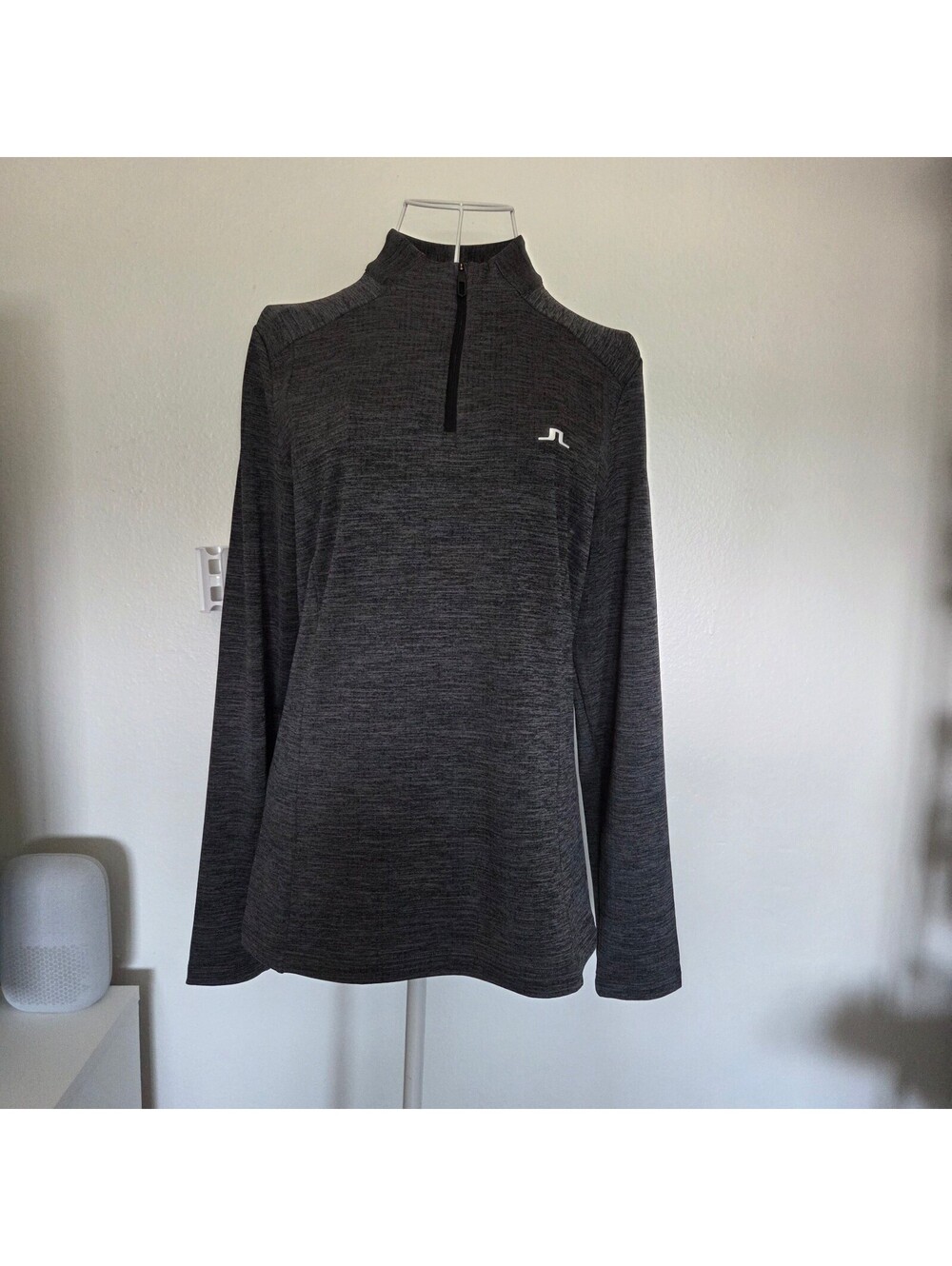 J.Lindeberg Steffi Quarter Zip Mid Layer Pullover in Asphalt and Black, medium